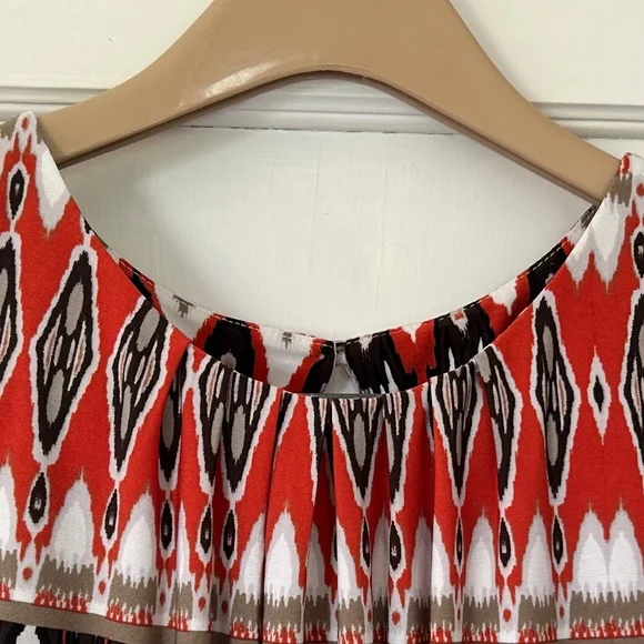 Calvin Klein Sleeveless Blouse Abstract Geometric Orange Tan Black White Ikat - Picture 5 of 13